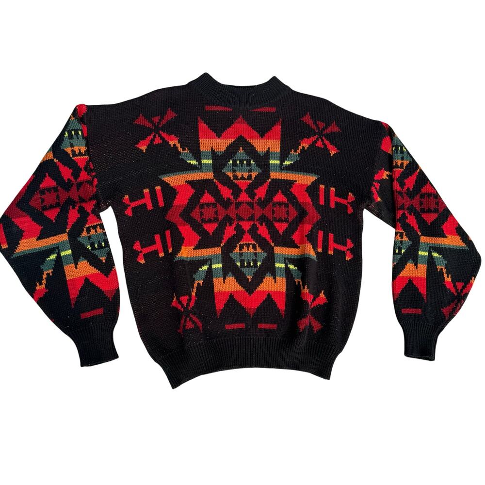 Bonjour International Sweater Pullover Men’s? Aztec Southwest Design Black Sz S